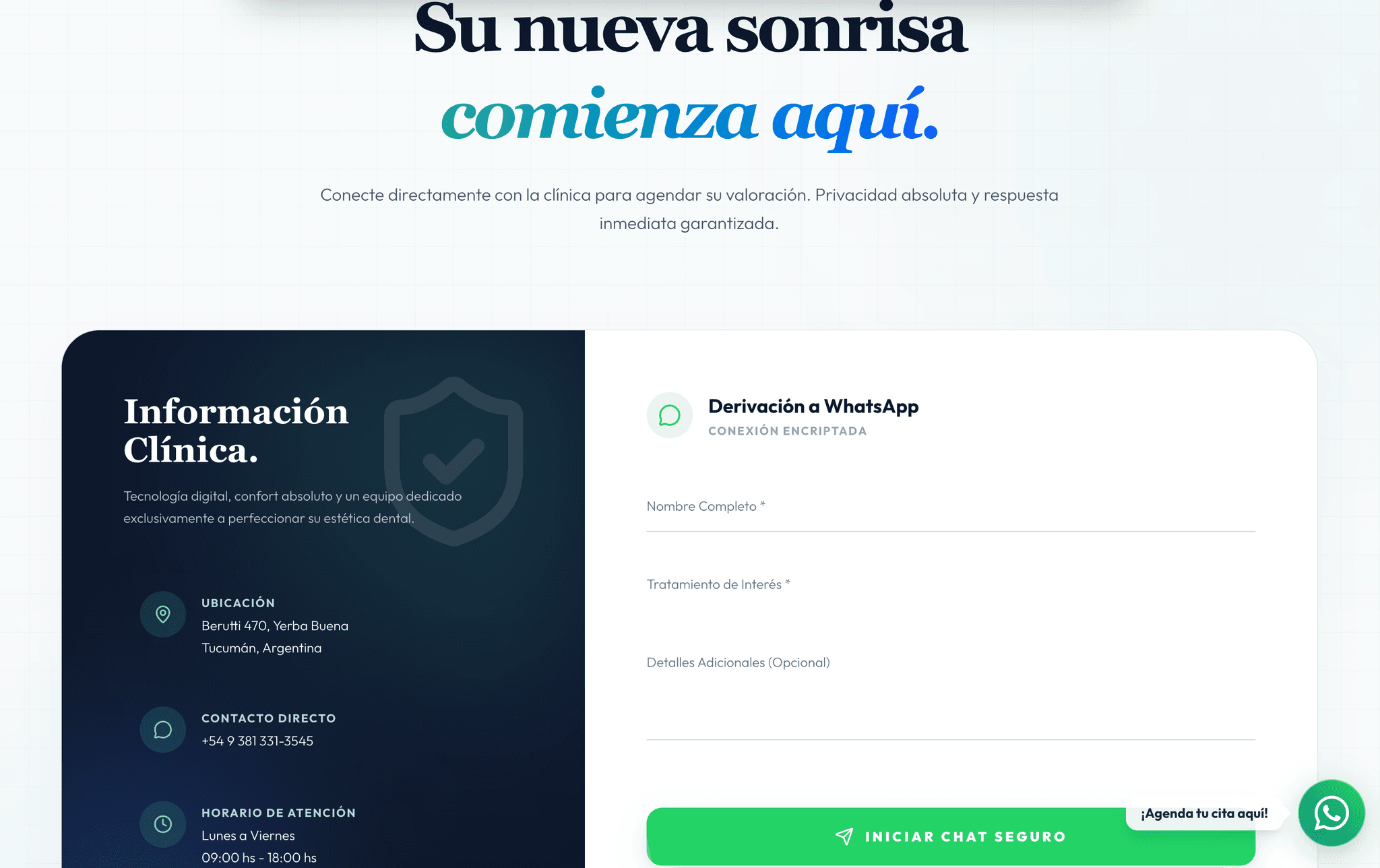 Consultorio Odontológico — WhatsApp-routed contact and booking form