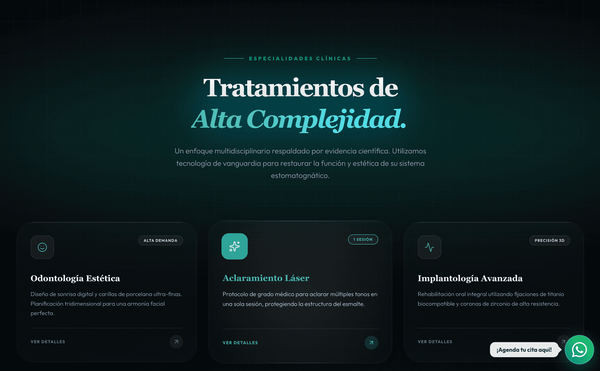 Consultorio Odontológico — high-complexity treatments grid