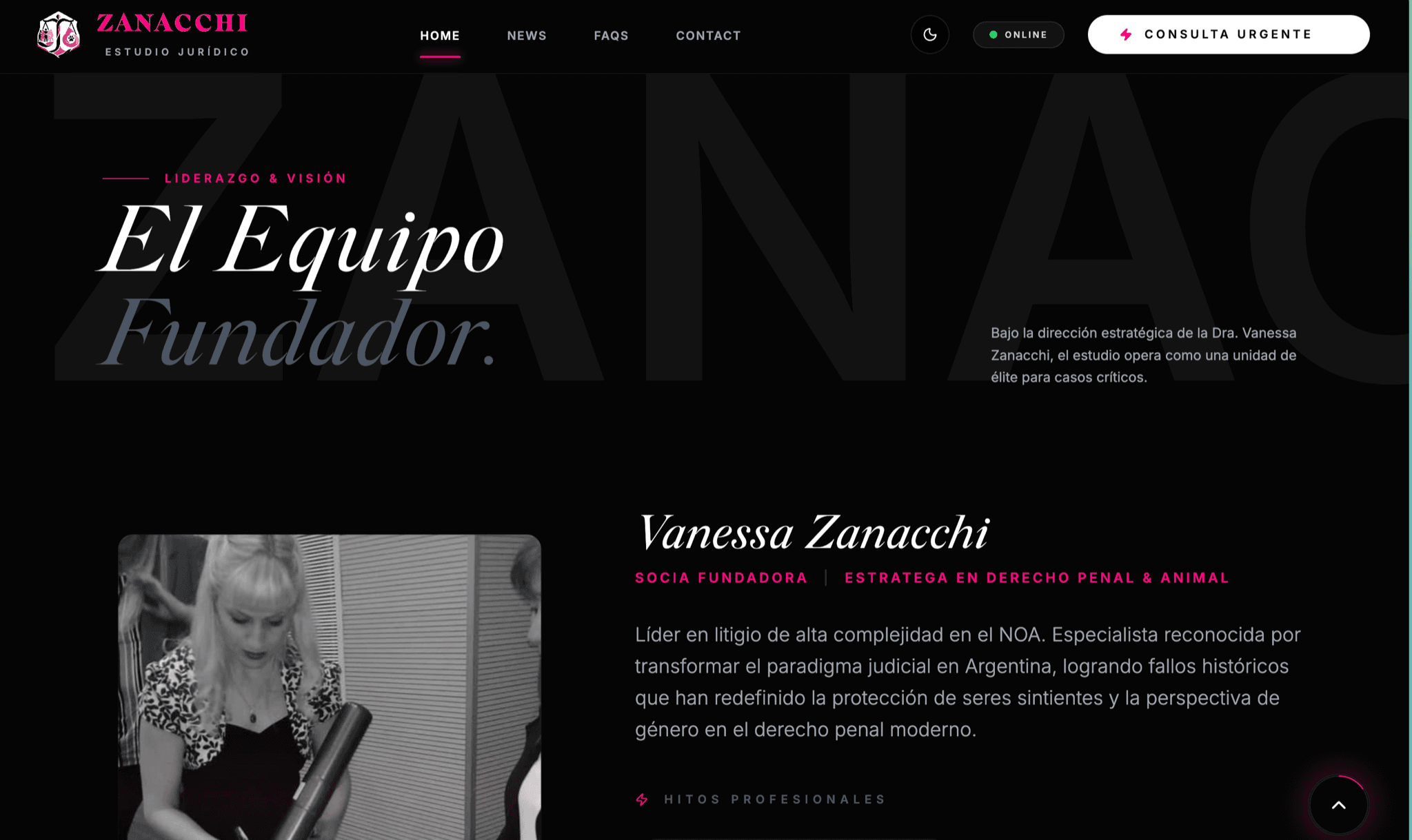 Estudio Zanacchi — founding team section with Vanessa Zanacchi bio