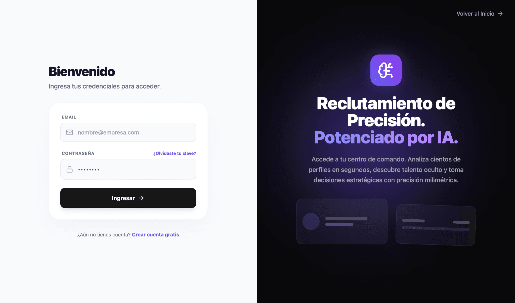 VeeBot SaaS — split-screen sign-in for the agency portal